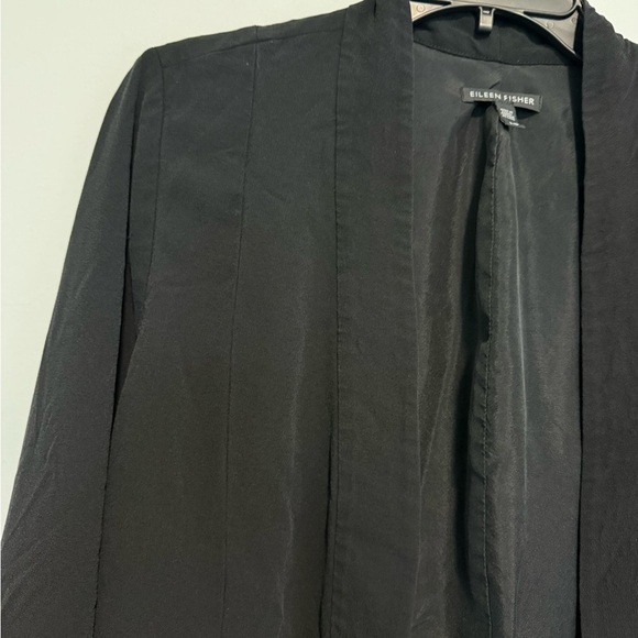 Eileen Fisher Open Front Cardigan Womens Size L Black Silk W/ Silk Lining - Picture 3 of 5